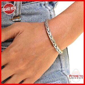 Sterling Silver Thick Braided Cuff Bracelet Adjustable Unisex Bangle